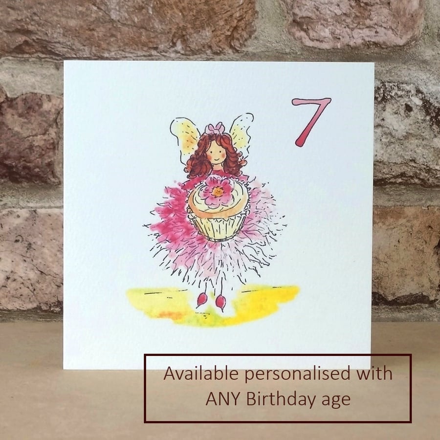 Birthday Card Fairy Cupcake - Personalised with any Birthday age
