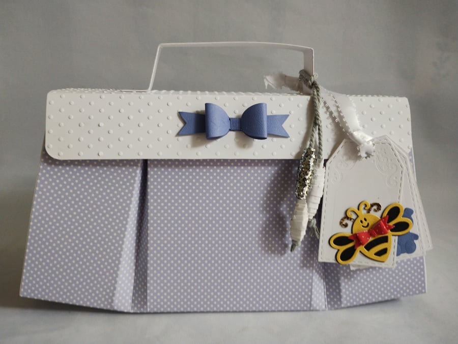 Handmade Gift Box Baby Bee Baby Carry Bag Style Blue Polka Dot Keepsake