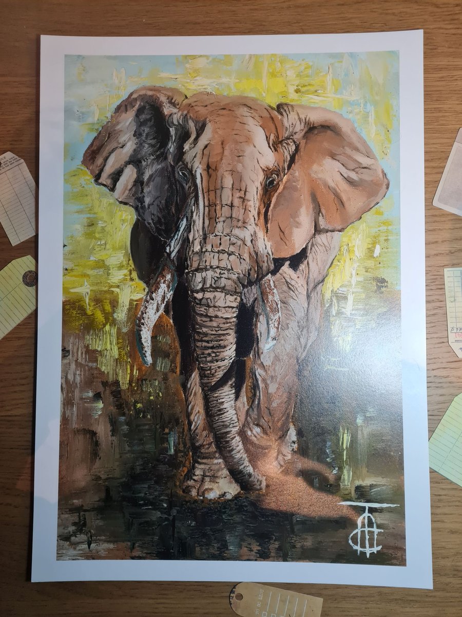 Elephant Print of oil painting 'Journey' - Quality Giclee print A5