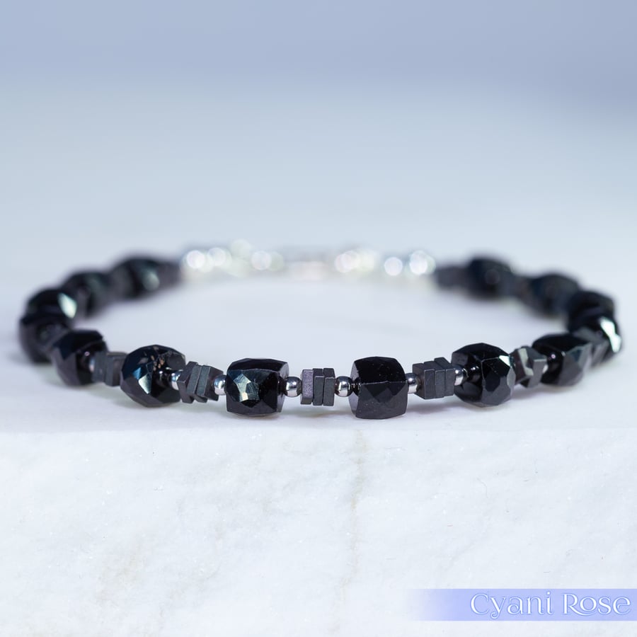 Spinel Hematite and Sterling Silver unisex bracelet unique handmade