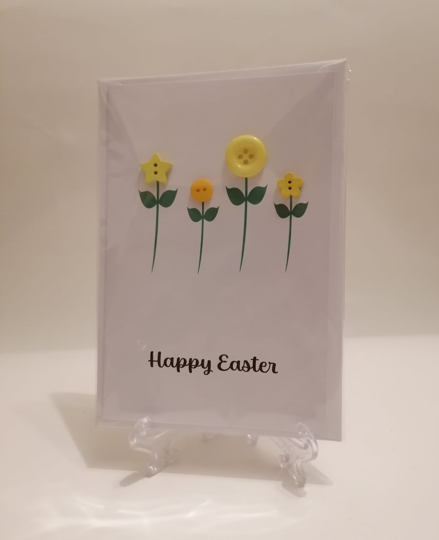 Happy Easter yellow flower buttons greetings card 