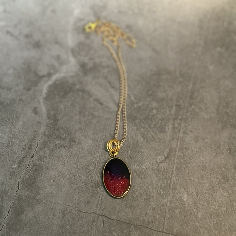 Resin Oval Pendant Pink & Purple Glow, Celestial Jewellery Gift Nebula Whisper