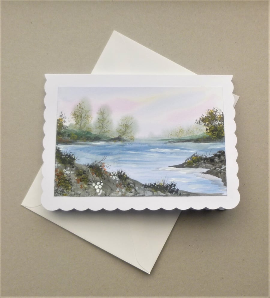 original art landscape hand painted blank card ( ref F 634.C5 )
