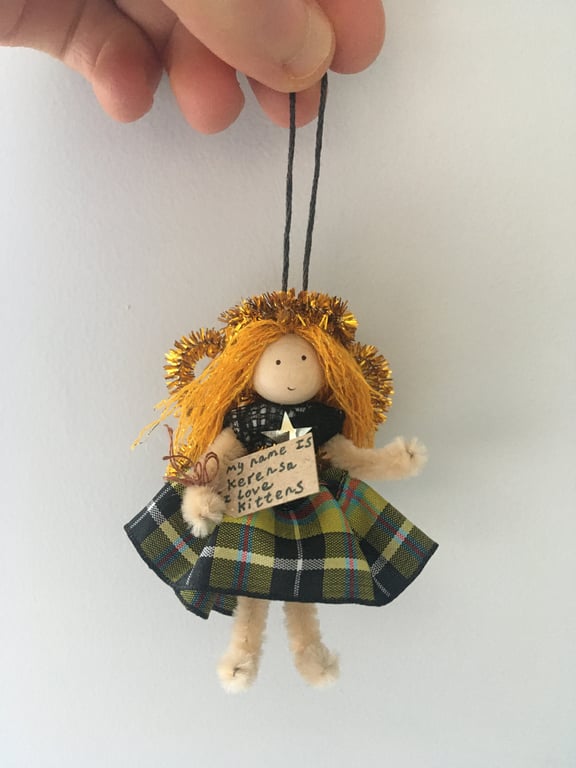 Tiny Cornish Tartan Fairy Doll Decoration