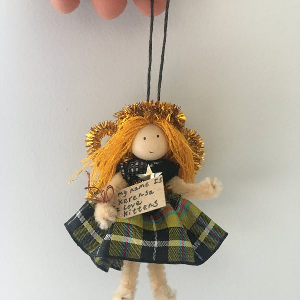Tiny Cornish Tartan Fairy Doll Decoration
