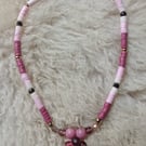 "Delicate Rose" - Unique stretchy polymer clay & bead necklace - plum, pink,gold