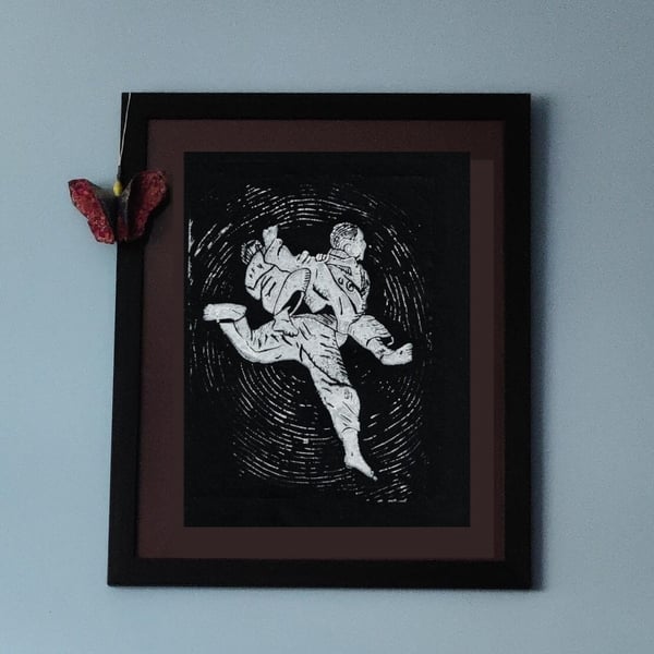 Handmade Uchi Mata Judo Throw Lino Print Martial Arts Wall 