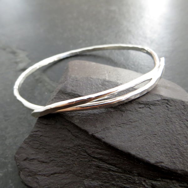 Sterling Silver Bangle, Crossover Bangle, Hallmarked