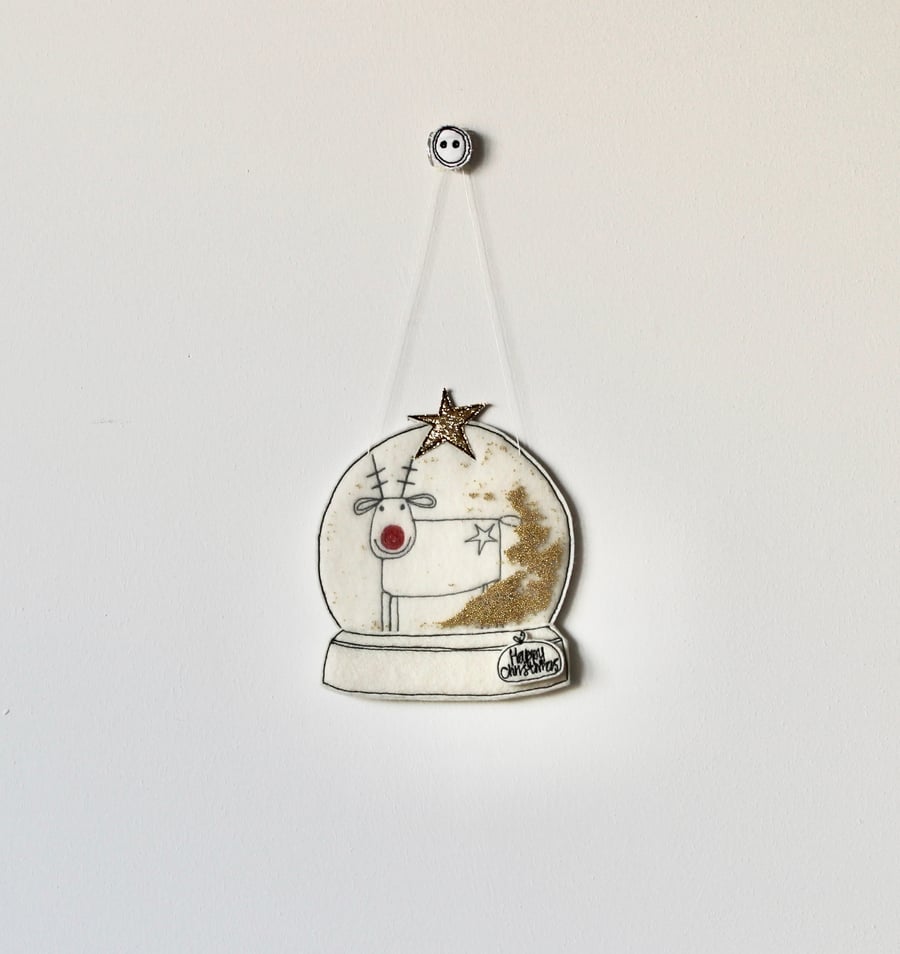 'Rudolph' Snow Globe - Hanging Decoration