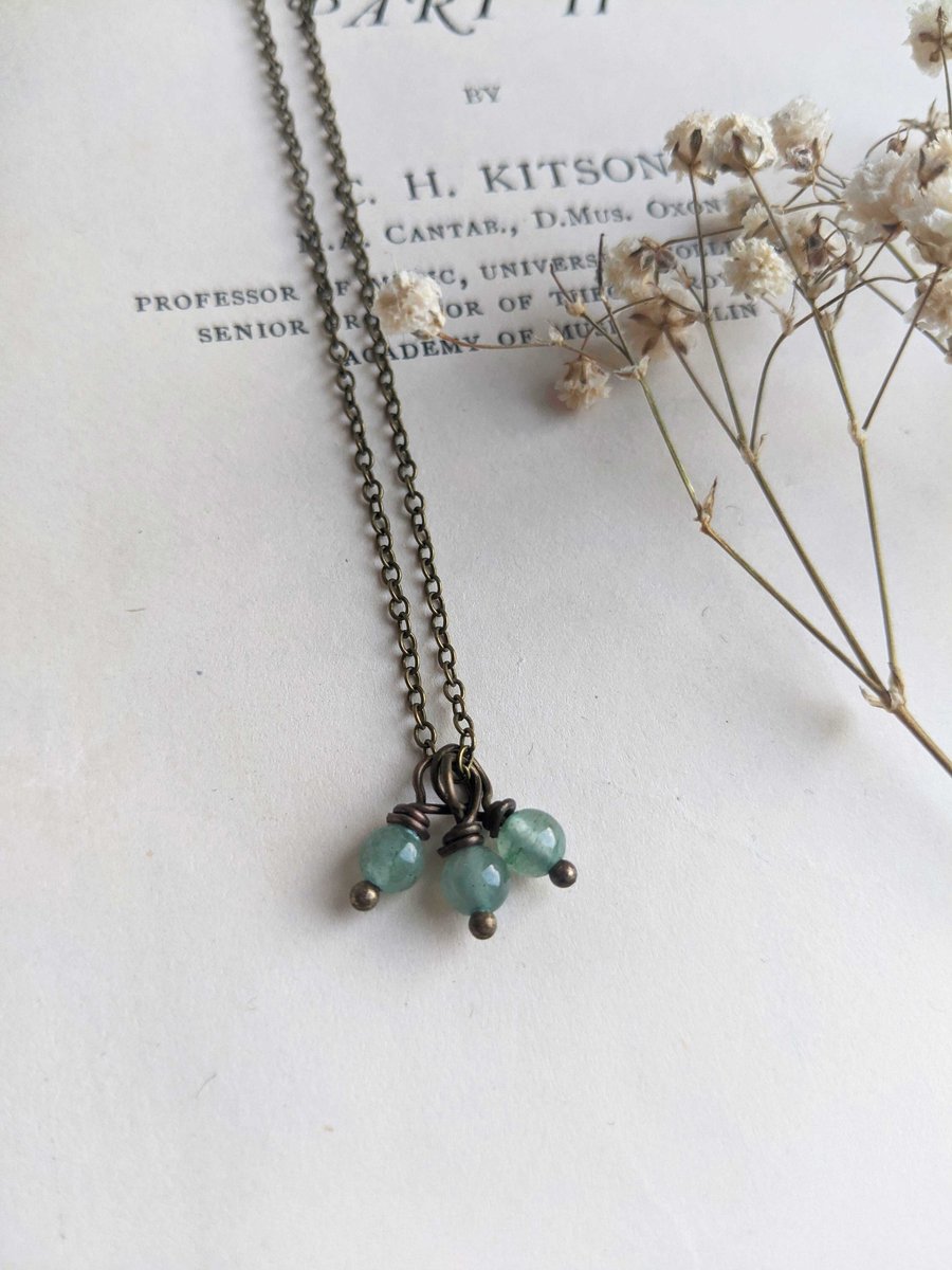 Green Aventurine Gemstone Cluster necklace - gem on bronze - Spring jewellery