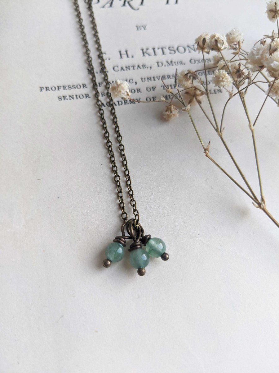 Green Aventurine Gemstone Cluster necklace - gems on bronze - charm jewellery