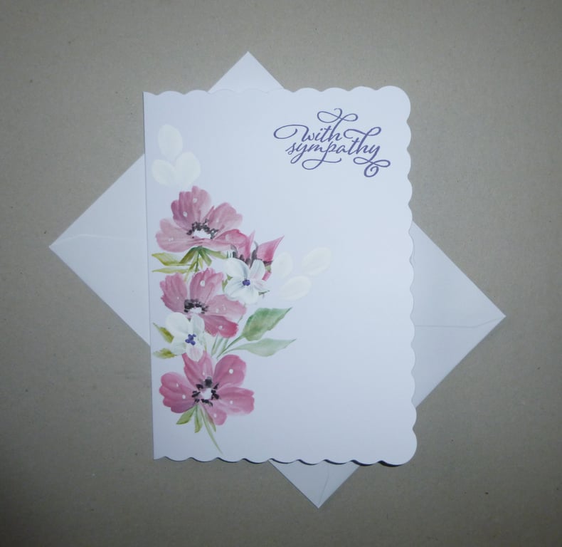 hand painted floral sympathy blank inside card ( ref FA 32 F4 )