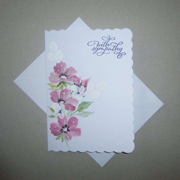hand painted floral sympathy blank inside card ( ref FA 32 F4 )