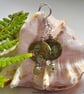 Designer Prehnite & Printed Shell Earrings Silver Plated - Image 1