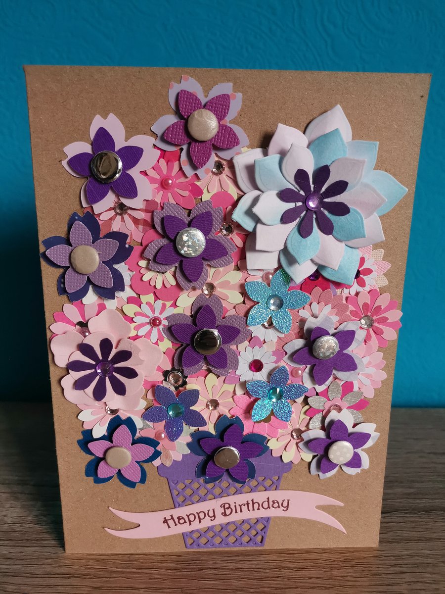 Flower birthday card  - floral handmade keepsake - boxed