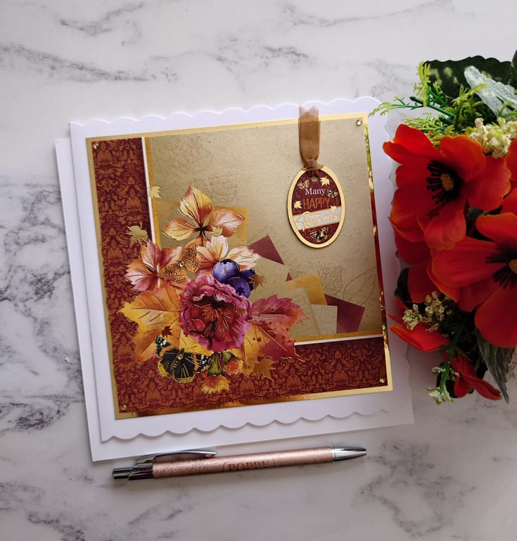 Autumn Birthday Card Many Happy Returns Luxury Handmade Card