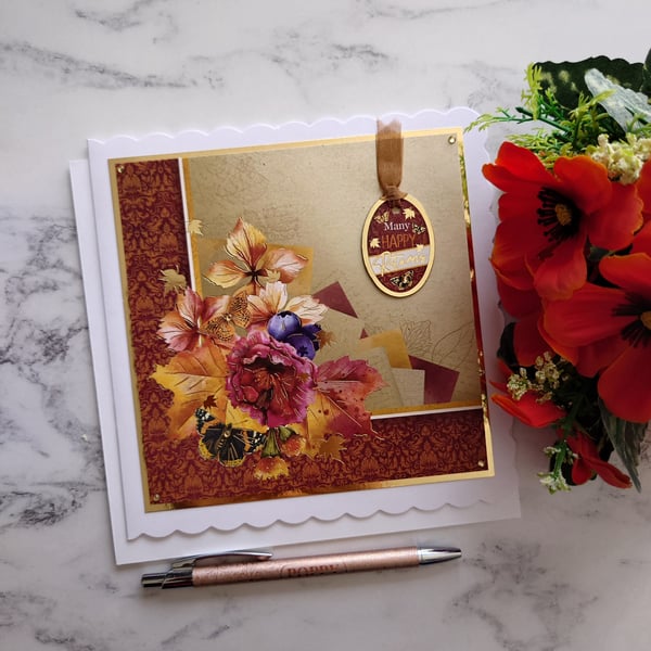 Autumn Birthday Card Many Happy Returns Luxury Handmade Card