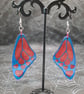 Glitter Fairy Wing Dangle Earrings, 925 Silver, Blue & Red Heart
