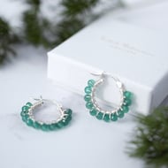 Green Onyx Gemstone Hoop Earrings - Handmade Silver Jewellery 