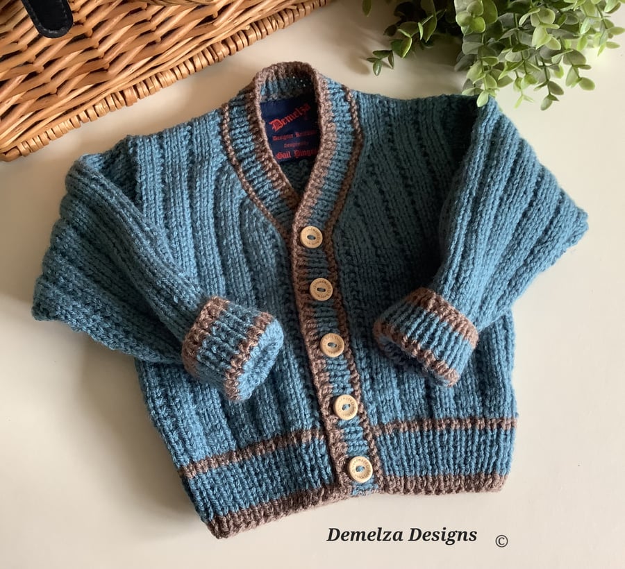 Hand Knitted Baby Boys Cardigan Size 9-18 months 