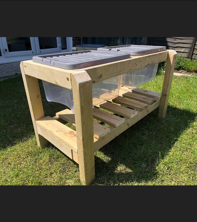 Sand Water Trays and Workbench for outdoor imaginative play.