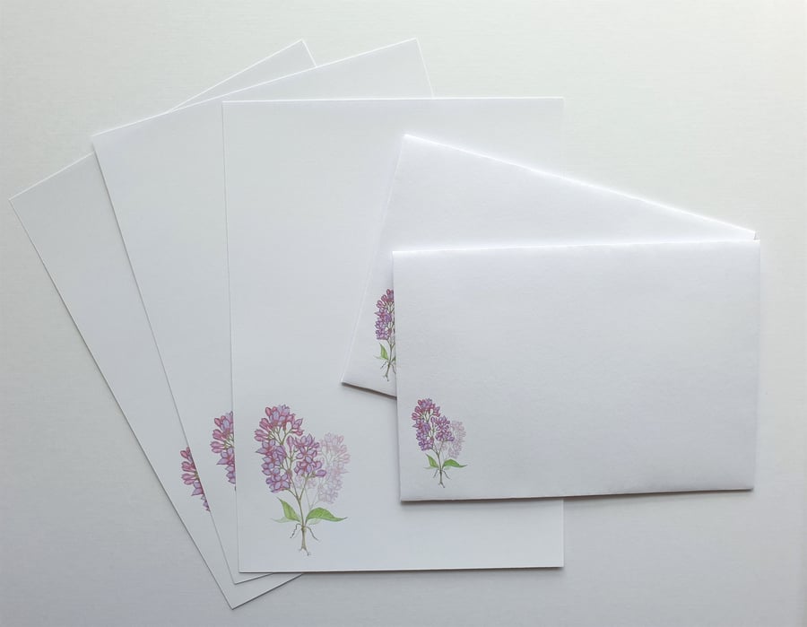 Writing Paper and Matching Envelopes Set, Lilac Sprig Design