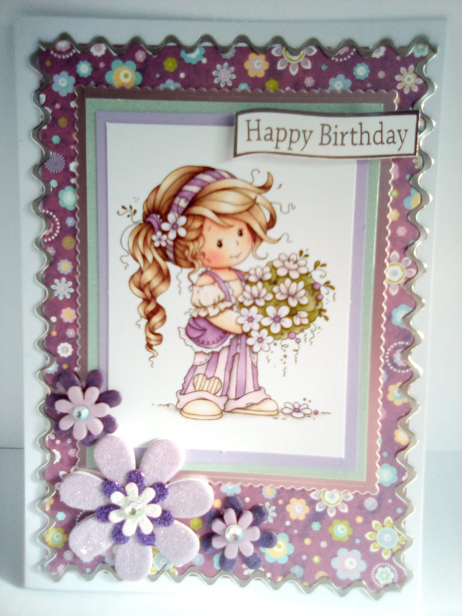 Pretty girls papercraft birthday card