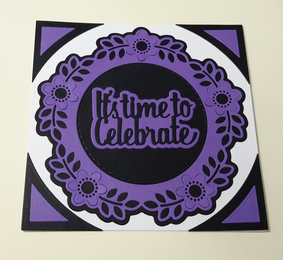 It's Time to Celebrate Greeting Card - Purple and Black
