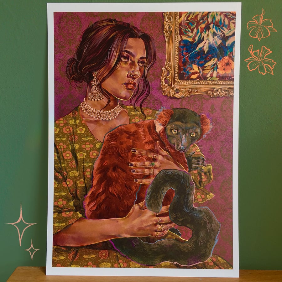 The Red Ruffed Lemur - A4 Recycled Illustration Art Print (Fundraiser)