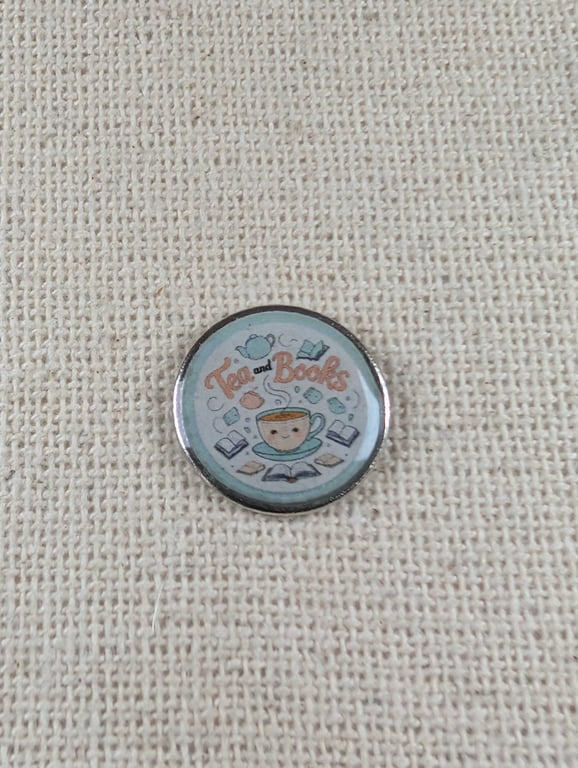 Tea and Books - Tea and Reading Themed Badge - Large Resin Topped Pin Badge