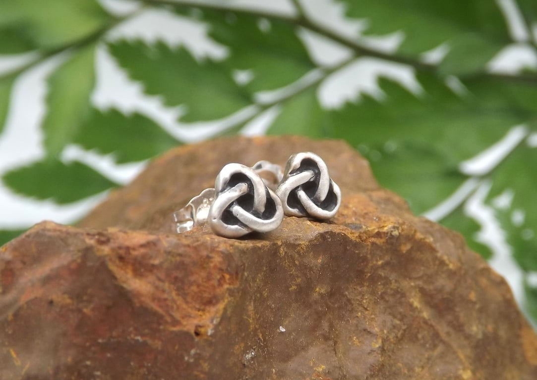 Recycled Sterling Silver Trinity Knot Stud Earrings.