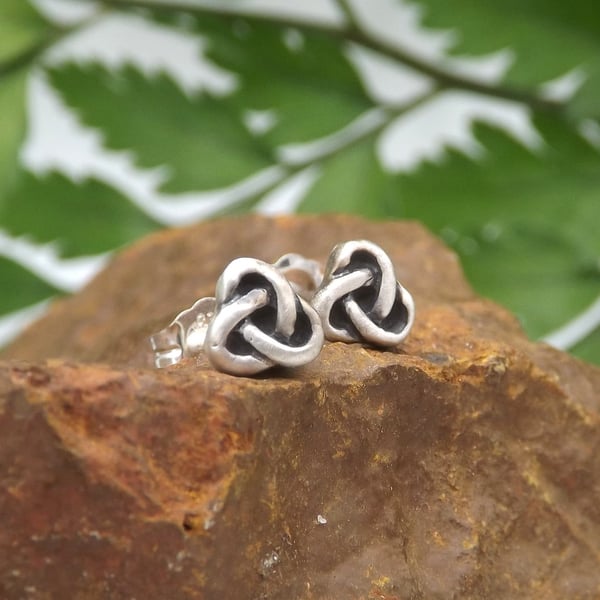 Sterling Silver Trinity Knot Stud Earrings.