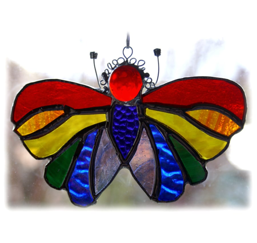 SOLD Butterfly Suncatcher Stained Glass Rainbow Handmade 035