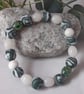 Forest green and white polymer clay stretchy bracelet