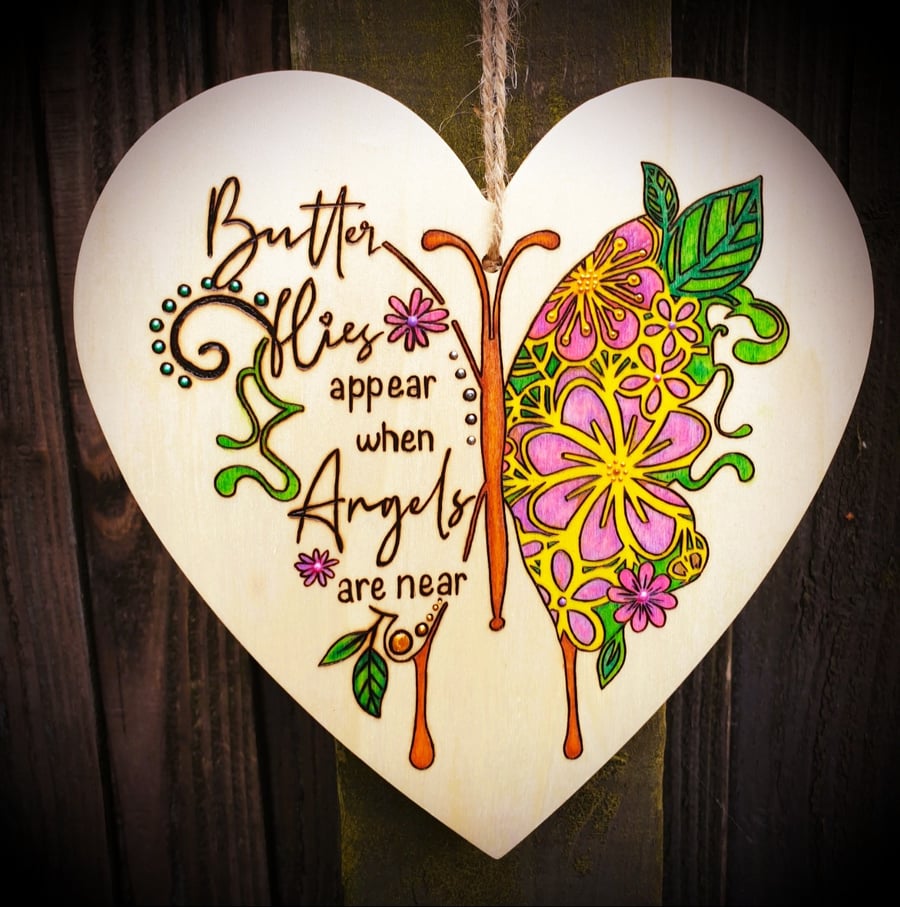 Heart Shaped Hanging Decoration - Butterflies Appear When Angels Are Near