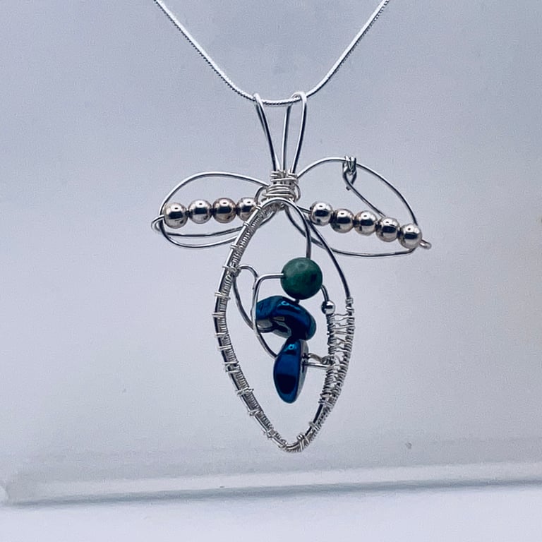 Sparkling Midnight Blue Hematite Triple Leaf Shaped Pendant