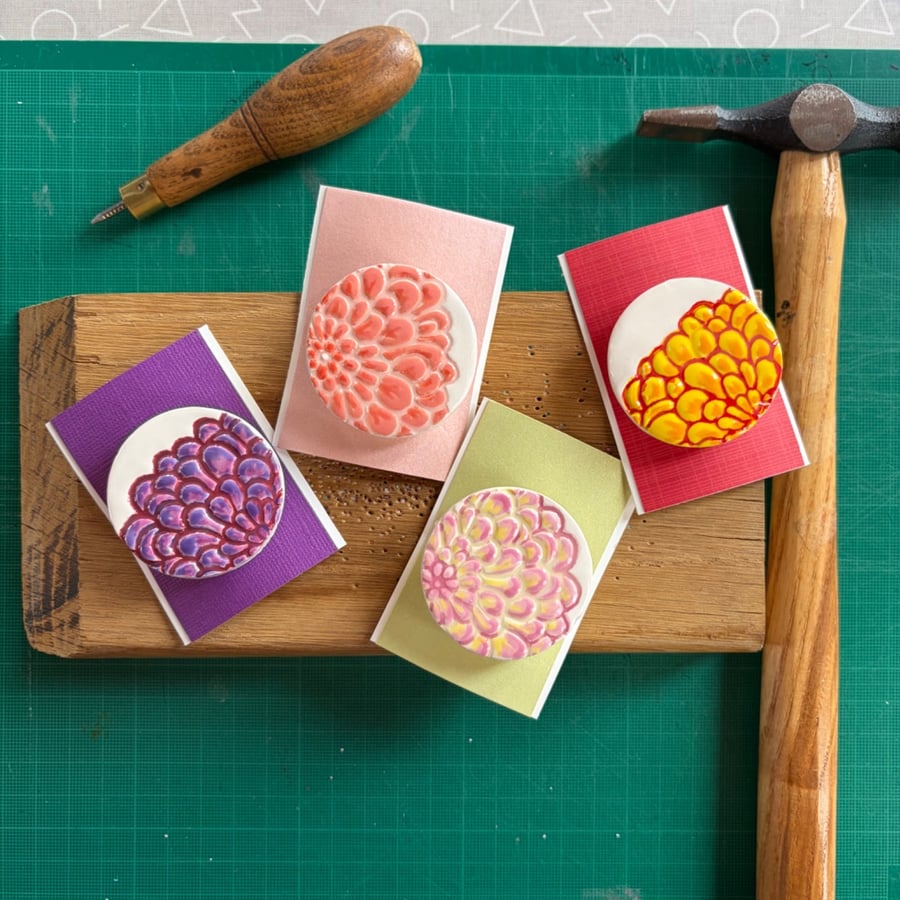 Handmade Ceramic Dahlia brooch, Hand Made Pottery Badge