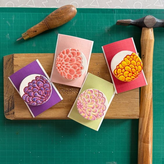 Handmade Ceramic Dahlia brooch, Hand Made Pottery Badge