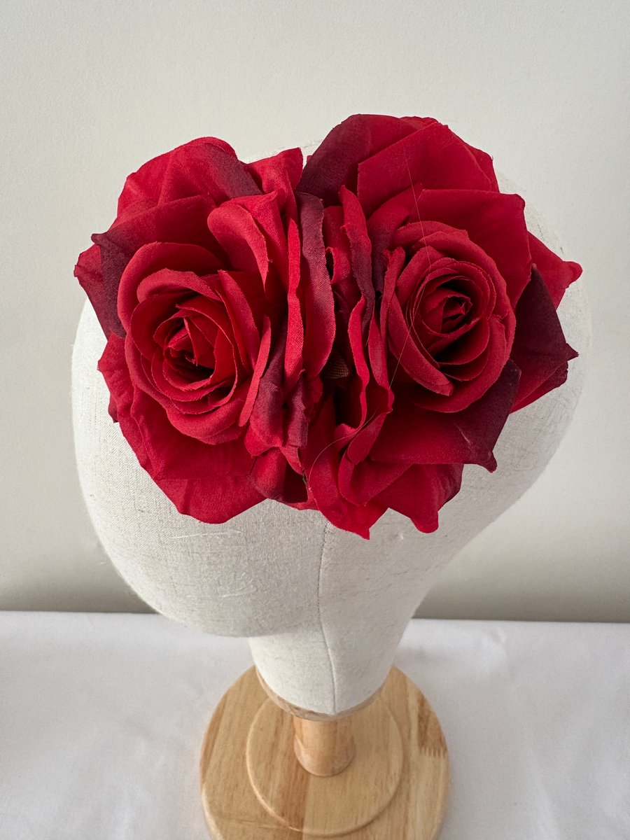 Double Red Rose Hair Clip 