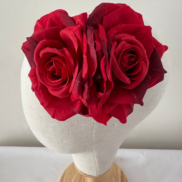 Double Red Rose Hair Clip 