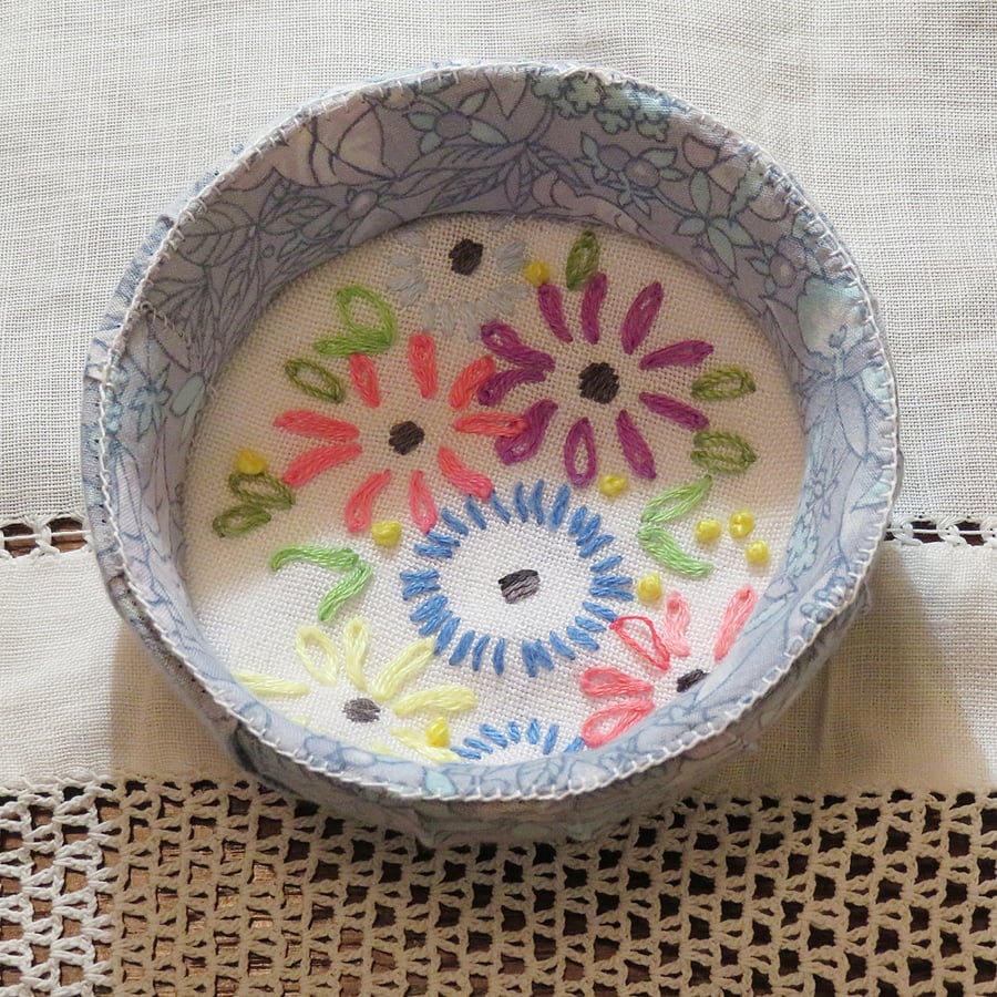 SALE - Trinket Bowl - recycled fabric and jar lid