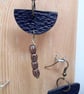 Black Leather Half Moon and Copper Coloured Metal Bead Boho Earrings - Image 3