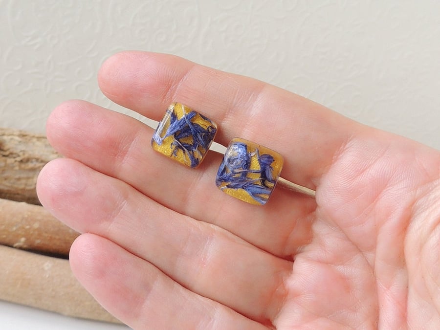 Yellow and Blue Stud Earrings - SALE (2287)