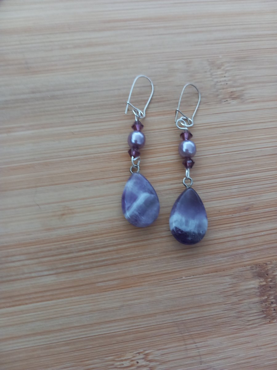 Amethyst gemstone birthstone drop dangle  earrings