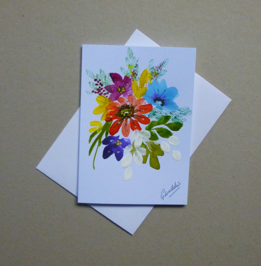 hand painted floral blank greetings card ( ref FA 304 A3 )