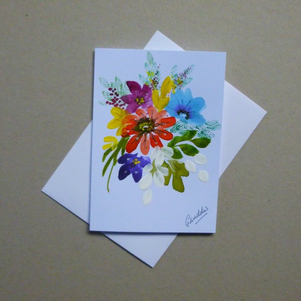 hand painted floral blank greetings card ( ref FA 304 A3 )