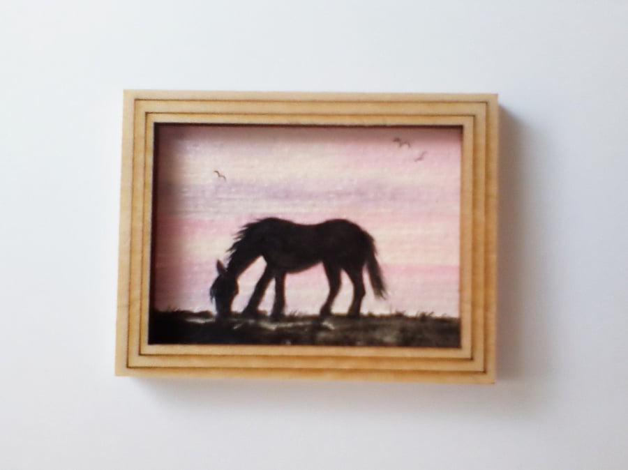 Dolls House Original Miniature Painting Picture in Frame Horse Pony