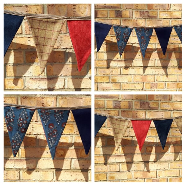Bunting in red, navy and tweed - reversible. Free uk delivery.   