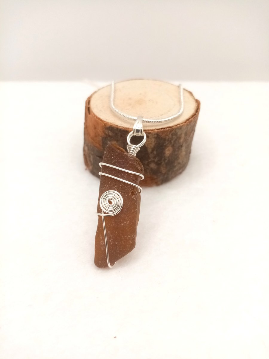 Wire-wrapped Sea Glass Necklace, Sea Glass, Gifts for her, Free Postage
