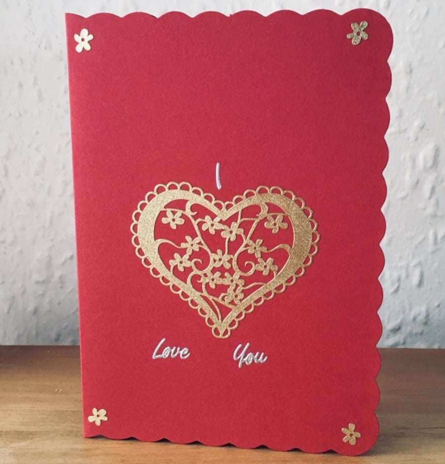 Gold Heart Red Valentine's & Anniversary Card